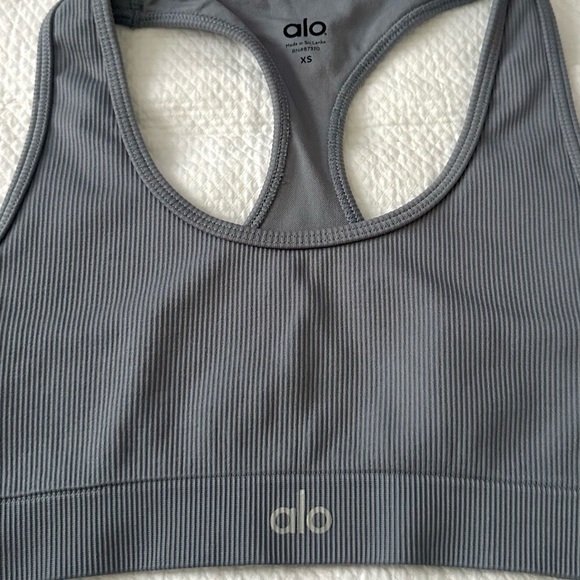 Alo Yoga Seamless Ribbed Bra - Steel Blue XS - Picture 5 of 5